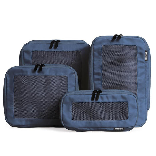 Aerotrunk Compression Packing Cubes for Travel - Luggage Organizer Bags - Double Zipper Packing Cubes for Suitcases (4-Pack, Dark Blue)