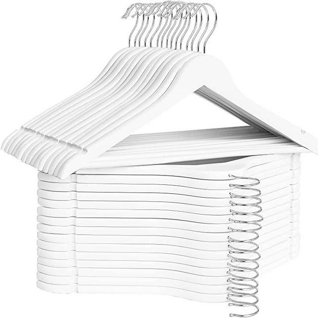 StorageWorks White Wooden Coat Hanger, 30 Pack Heavy Duty Clothes Hangers, Natural Wood Hangers for Shirts, Jackets, Pants, Wedding Dress, Bridesmaid Suits
