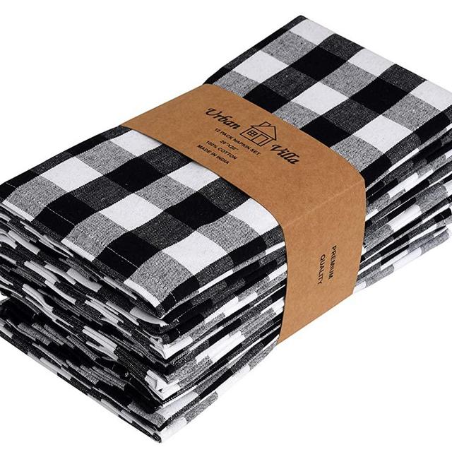 Urban Villa Dinner Napkins, Everyday Use,Premium Quality,100% Cotton, Set of 12, Size 20X20 Inch, Black/White Oversized Cloth Napkins with Mitered Corners, Ultra Soft, Durable Hotel Quality