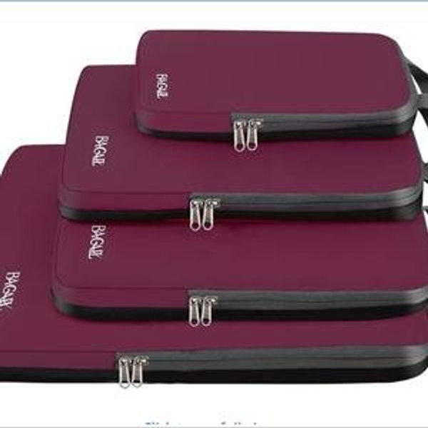 BAGAIL 4 Set/6 Set/8 Set Compression Packing Cubes Travel Accessories Expandable Packing Organizers (Cloth Pattern, 4-Burgundy)