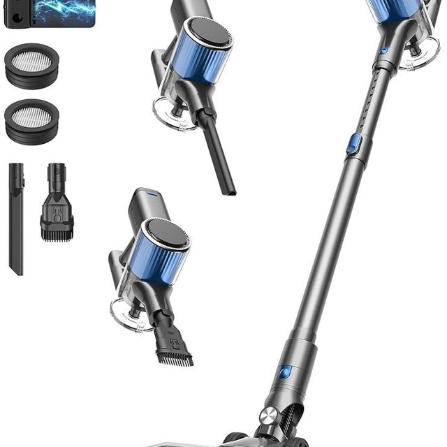 Cordless Vacuum Cleaner, 580W/50Kpa/50Mins Stick Vacuum for Home, LED Touch Screen, Anti-Tangle, Wall Mount Charging Lightweight Rechargeable Vacuum for Carpet Pet Hair Hardwood Floor Blue