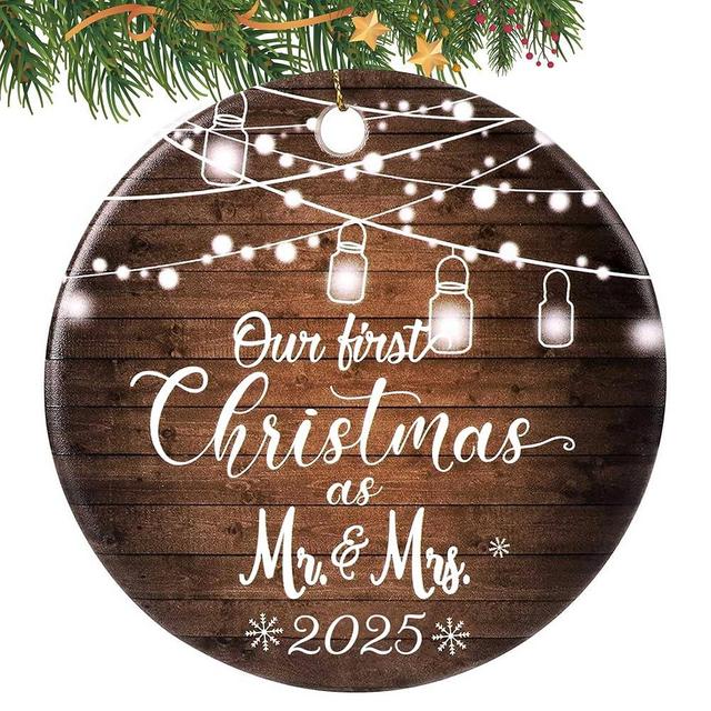 Wedding Gifts, Mr and Mrs Gifts, Wedding Gifts for Couples 2025, 1st Married Christmas Ornament, Bridal Shower Gifts for Bride, Couple Gift for Newlyweds (Ceramic Ornament)