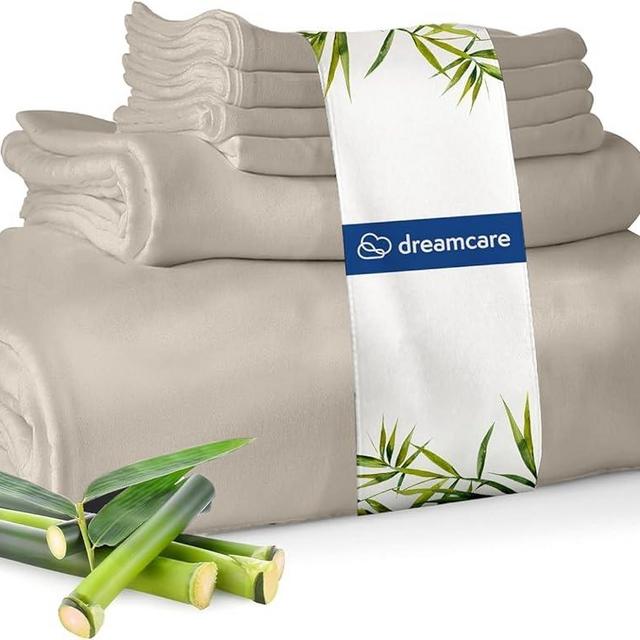 DREAMCARE 100% Viscose from Bamboo Sheets King Size - 4 Pc Luxury Cooling Sheets for Hot Sleepers, King Size Bed Sheets Set, Viscose from Bamboo Sheets Set (Sand)