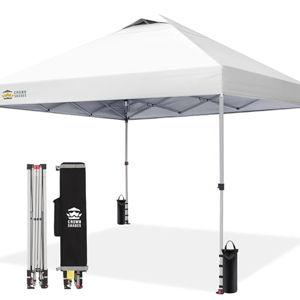 CROWN SHADES 10x10 Pop Up Canopy, Patented Center Lock One Push Tent Canopy, Newly Designed Storage Bag, 8 Stakes, 4 Ropes (10x10, White)