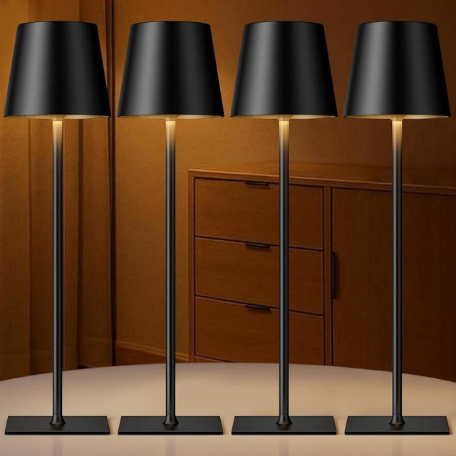 Black Cordless Rechargeable Table Lamp, 4 Pack Portable Desk Lamp with 5000mAh Battery, Touch Control Stepless Dimming, Wireless Night Light for Dining, Outdoor Camping, Coffee Shop, Waterproof Design