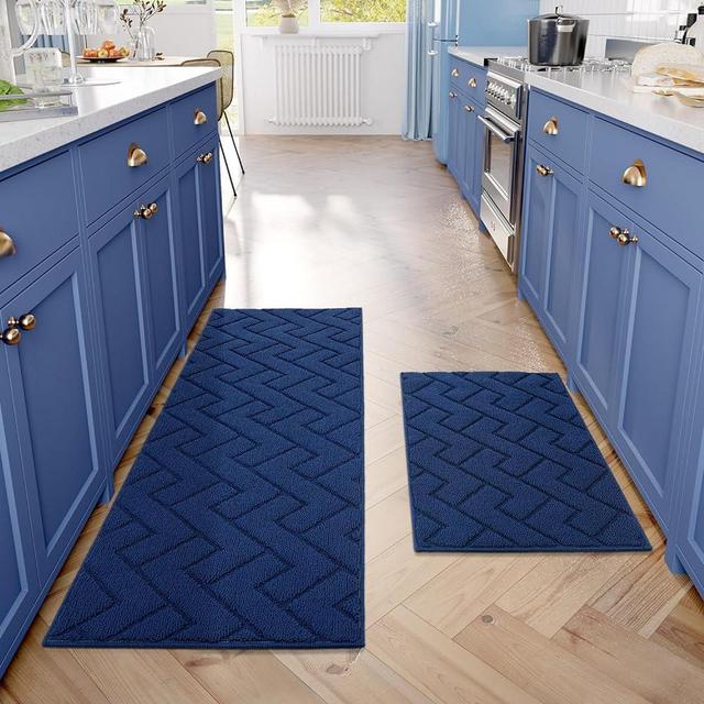 hicorfe Kitchen Rugs and Mats Sets,2 Pieces Super Absorbent Polypropylene Non-Slip Rug,Soft Comfort Floor Mat,Washable for Kitchen,Hallway,Office,Sink,Laundry(20" x 31.5"+20" x 59",Navy Blue)