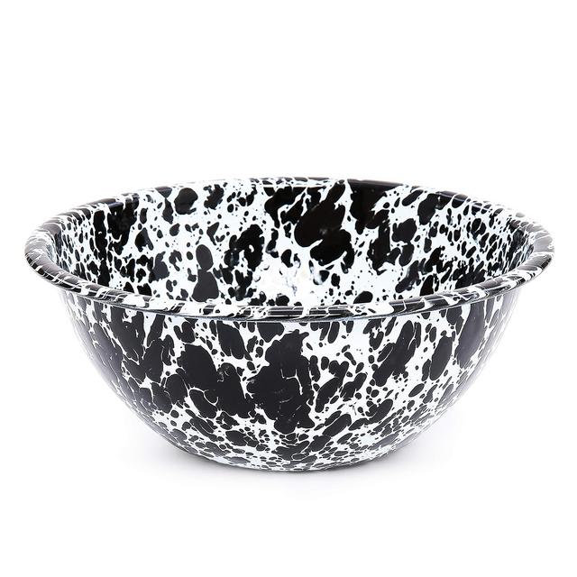 Enamelware Serving Bowl, 2 quart, Black/White Splatter