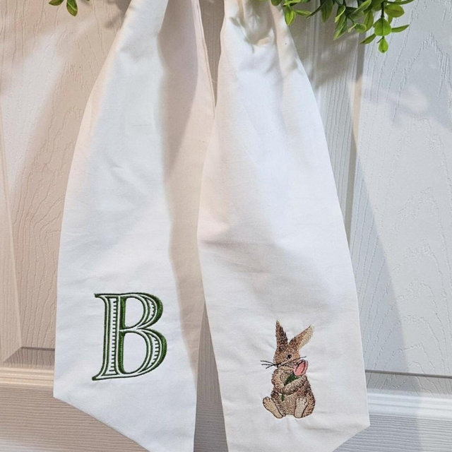 Monogram Wreath Sash, Spring Wreath Sash, Easter Bunny Wreath Sash, Spring Decor, Front Door Decor, Custom monogram door decor