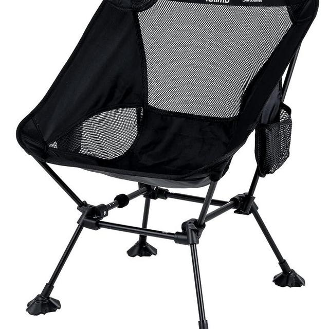 iClimb Ultralight Compact Camping Folding Beach Chair with Anti-Sinking Large Feet and Back Support Webbing (Black - Square Frame - 2PC)