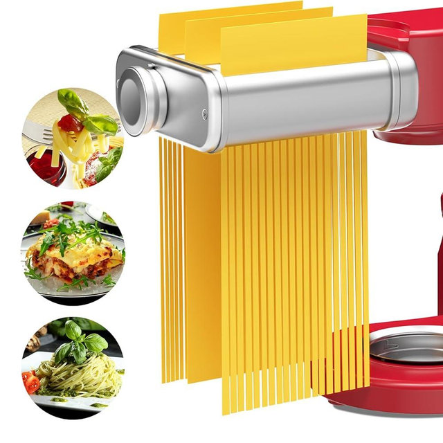 Metal Pasta Maker Attachment for KitchenAid Mixers -Kitchen aid Mixer Accessories Pasta Attachment 3-in-1 Includes Pasta Roller, Spaghetti Cutter, and Fettuccine Cutter