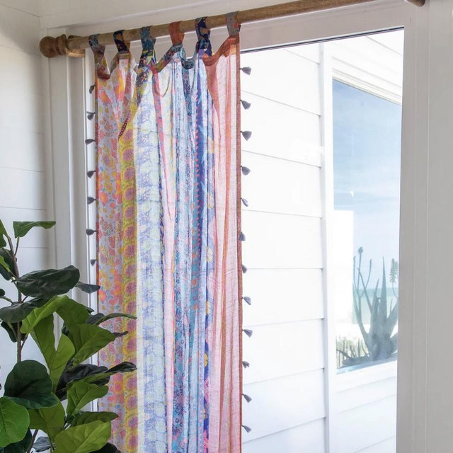 Printed Curtain Panel - Coral Pink Teal