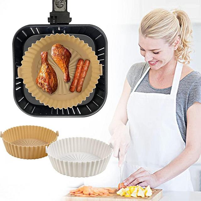 Air Fryer Silicone Pot, Air fryer liners,air fryer accessories,Easy to clean,6.5 In air fryer parchment paper can be used on both sides,Unique stripe distribution increases baking effect by 10%(2PCS)