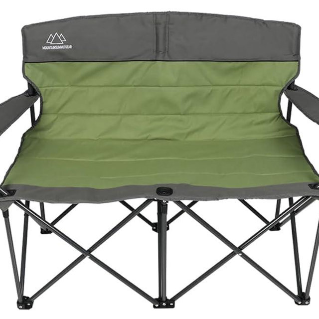 Quilted Double Camping Chair and Single Camping Chair with Padded Seat and Back for Camping/Hiking/Backpacking – Available in Low and Standard Heights (Standard Loveseat (Gray/Asparagus))