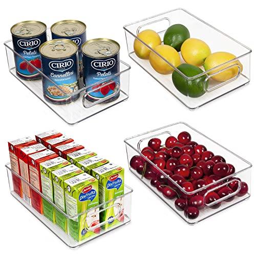 Vtopmart Stackable Clear Plastic Storage Bins, 4 Pack Food Organizer Bins with Handles for Refrigerator, Freezer, Cabinet, Kitchen, Pantry Organization, BPA Free, 10" Long