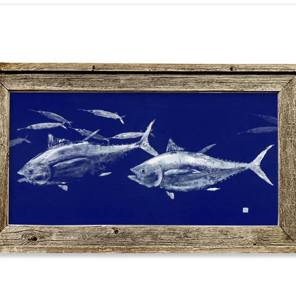 Framed Tuna chasing ballyhoo 26 x 15 framed print - fishedimpressions
