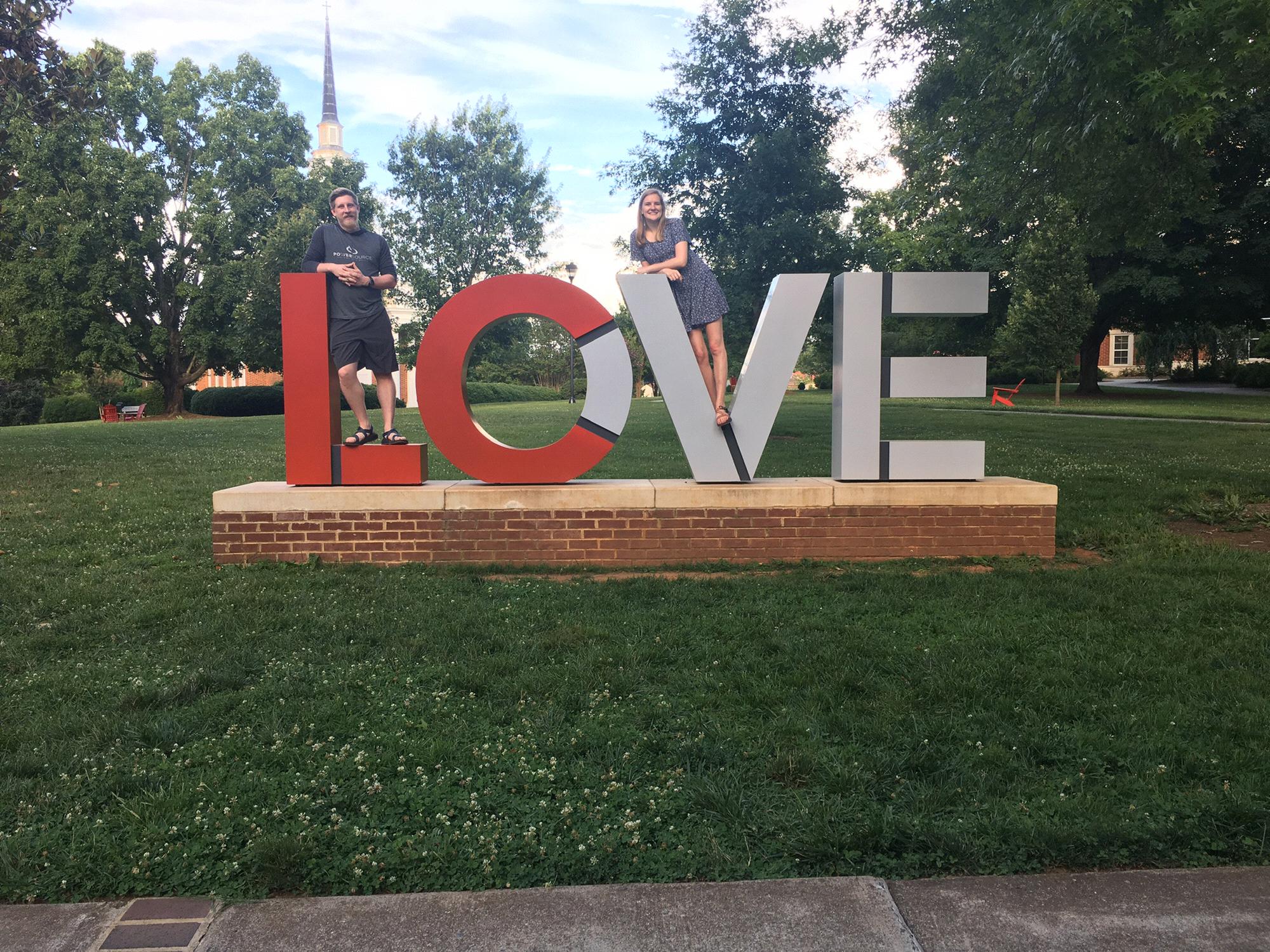 This is the love sign at the University of Lynchburg where Kendall got her undergrad and grad degrees. The chapel, where we will be getting married is right behind it.