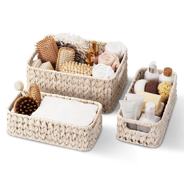 GRANNY SAYS Wicker Baskets for Organizing, Wicker Storage Basket for Shlef, Woven Baskets Oraganizer, Waterproof Vanity Basket for Towel, Home 0rganization, 3-Pack