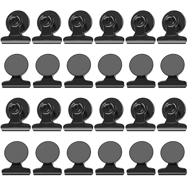 24pack Fridge Magnets Clip Strong Refrigerator Magnets Magnetic Clips Heavy Duty, Clip Magnets for Whiteboard Detailed List Display Paper Fasteners on Home& Office& Teaching (Black, 24)