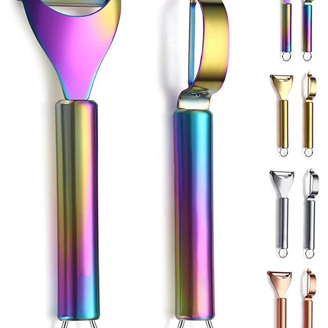 Rainbow Potato Vegetable And Fruit Peelers For Kitchen, Kyraton Titanium Colorful Plating Stainless Steel Peelers, Sharp Blade And Ergonomic Non Slip Easy To Grip Set Of 2