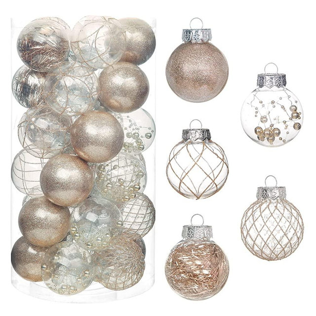 Clear Christmas Ball Ornaments, 30ct 2.36 Inch Champagne Christmas Ornaments for Xmas Tree Shatterproof Clear Plastic Pet Xmas Ornaments for Holiday Wedding Party Gift for Christmas Tree Decoration