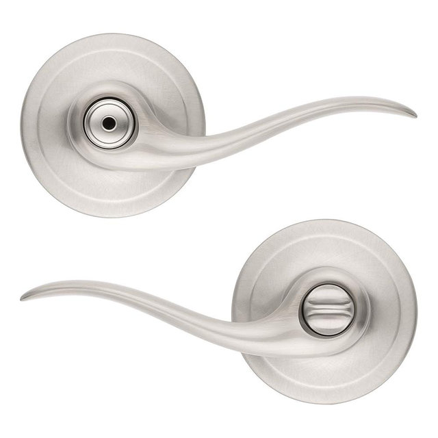 Kwikset Tustin Interior Privacy Door Handle with Lock, Door Lever For Bathroom and Bedroom, Satin Nickel Reversible Keyless Turn Lock, with Microban Protection