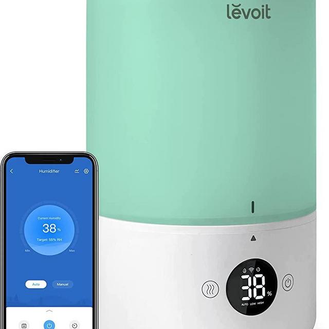 LEVOIT Smart Cool Mist Humidifiers for Bedroom, Top Fill Essential Oil Diffuser with Sensor, Auto Humidity Adjustment, Remote Control, Ideal for Baby Nursery and Plants, Quiet, Ultrasonic, 3L, Green