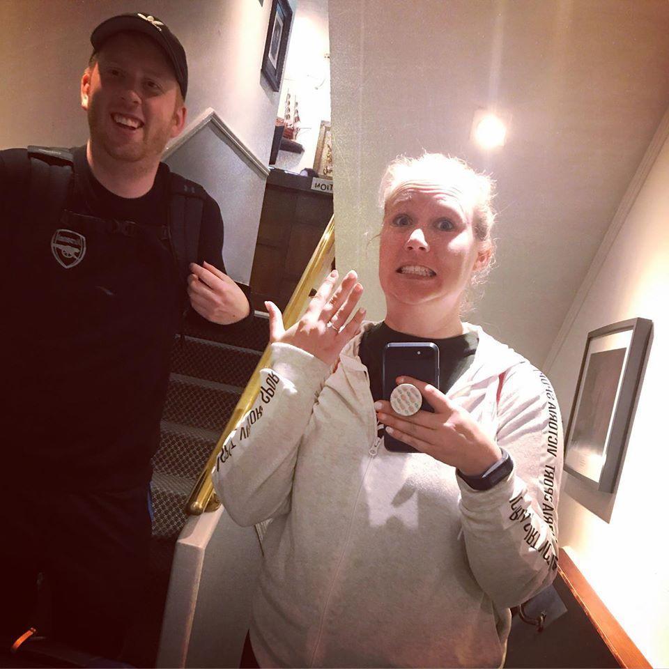 The only picture from the day Will proposed. This was 10 minutes after and on our way off to the airport!