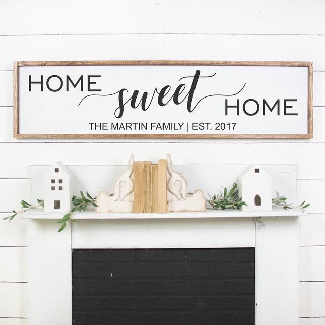 Home sweet home sign personalized-new homeowner-family gift-farmhouse fireplace sign-living room sign-over the couch decor-first home gift