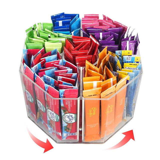 HALAGAS Drink Packet Organizer For Powdered Drink Mix,Powder Packet,Water Packet,Water Flavor Packet,Lazy Susan Organizer for Drink Mix Rotating Holder for Drink Mix Necessities (Rhombus)
