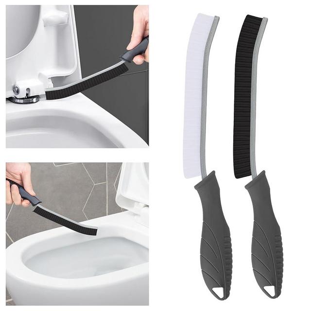 Toilet Brush, 2 Pcs Bathroom Cleaning Brush, Gap Scrub Brush with Hanging Hole, Multifunctional Hard Bristle Crevice Cleaning Brush, Cleaner Tools for Sinks, Tub, Shower, Tile, Toilet Seat (2, Grey)