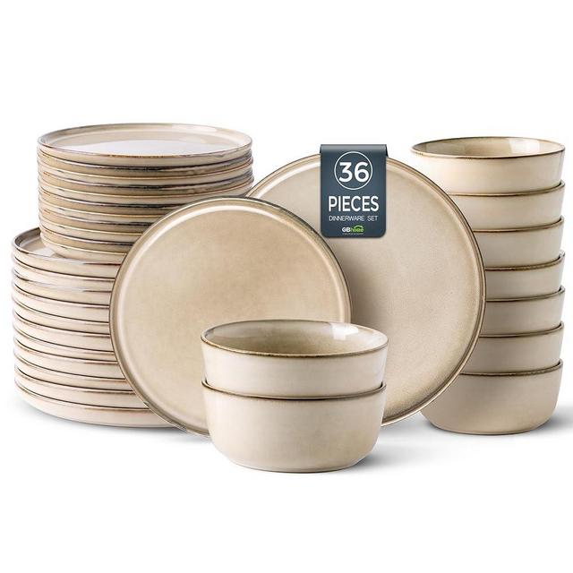 GBHOME Ceramic Dinnerware Sets for 12, 36 Pieces Stoneware Plates and Bowls Sets, Reactive Glaze Dishes -Scratch Resistant, Dishwasher&Microwave Safe