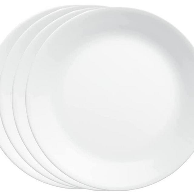 Corelle Vitrelle 4-Pieces 10.25" Glass Dinner Plates, Chip & Crack Resistant Glass Dinnerware Set Plates, Winter Frost White