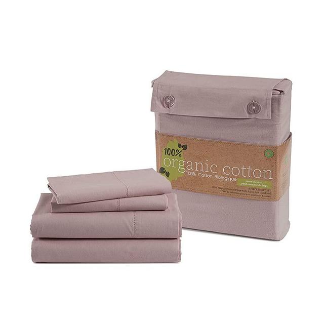 100% Organic Cotton Queen Sheets Set, 4-Piece Pure Organic Cotton Percale Sheets Queen, Cotton Bedsheets, Ultra Soft Bedding Sheets, Breathable GOTS Certified, Fits Mattress Upto 15" Deep - Lilac