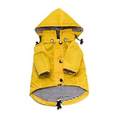 Ellie Dog Wear Yellow Zip Up Dog Raincoat with Reflective Buttons, Pockets, Rain/Water Resistant, Adjustable Drawstring, Removable Hood - Size XS to XXL Available - Stylish Premium Dog Raincoats