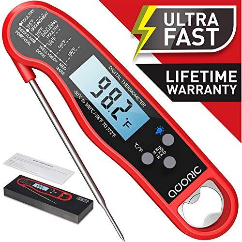 Digital Instant Read Meat Thermometer, Adoric Waterproof Food Thermometer with Backlight LCD, Kitchen Cooking Thermometer Probe for Grilling Oven Smoker BBQ