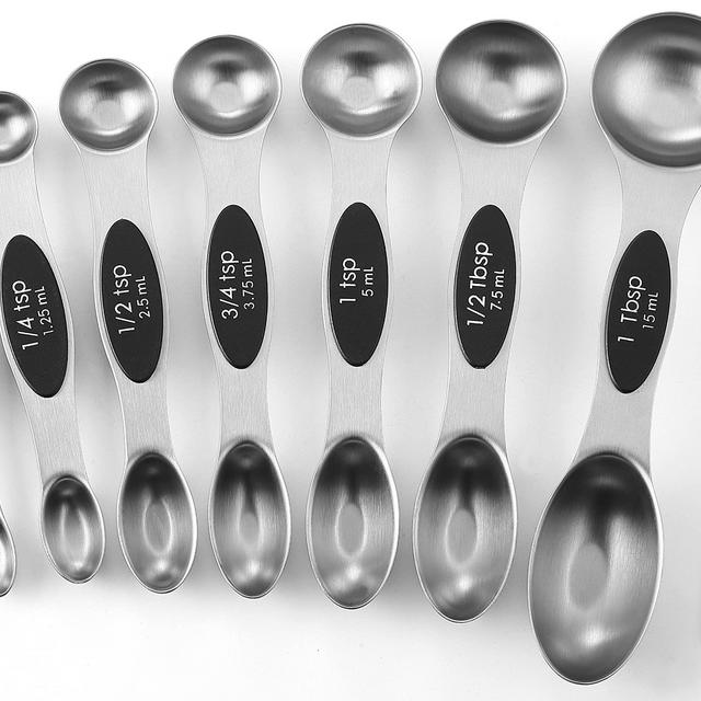 Spring Chef Magnetic Measuring Spoons Set, Dual Sided, Stainless Steel, Fits in Spice Jars, Black, Set of 8