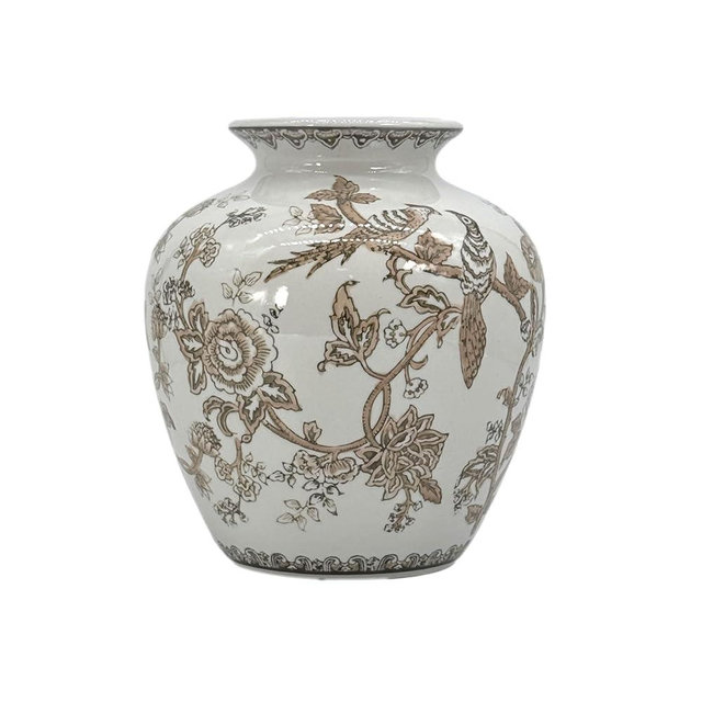 10" Ceramic Brown Chinoiserie Vase - Classic Chinese Style Porcelain for Home Decor Decorative Centerpiece Vintage Accent Antique Vase (Brown & White)