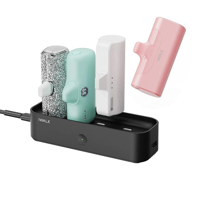 iWALK LinkPod Station Portable Charger 3350mAh,4500mAh,4800mAh Power Bank for iPhone Charging Station Multiple USB-C Family-Sized Charger Station for Home(Station Only),Black