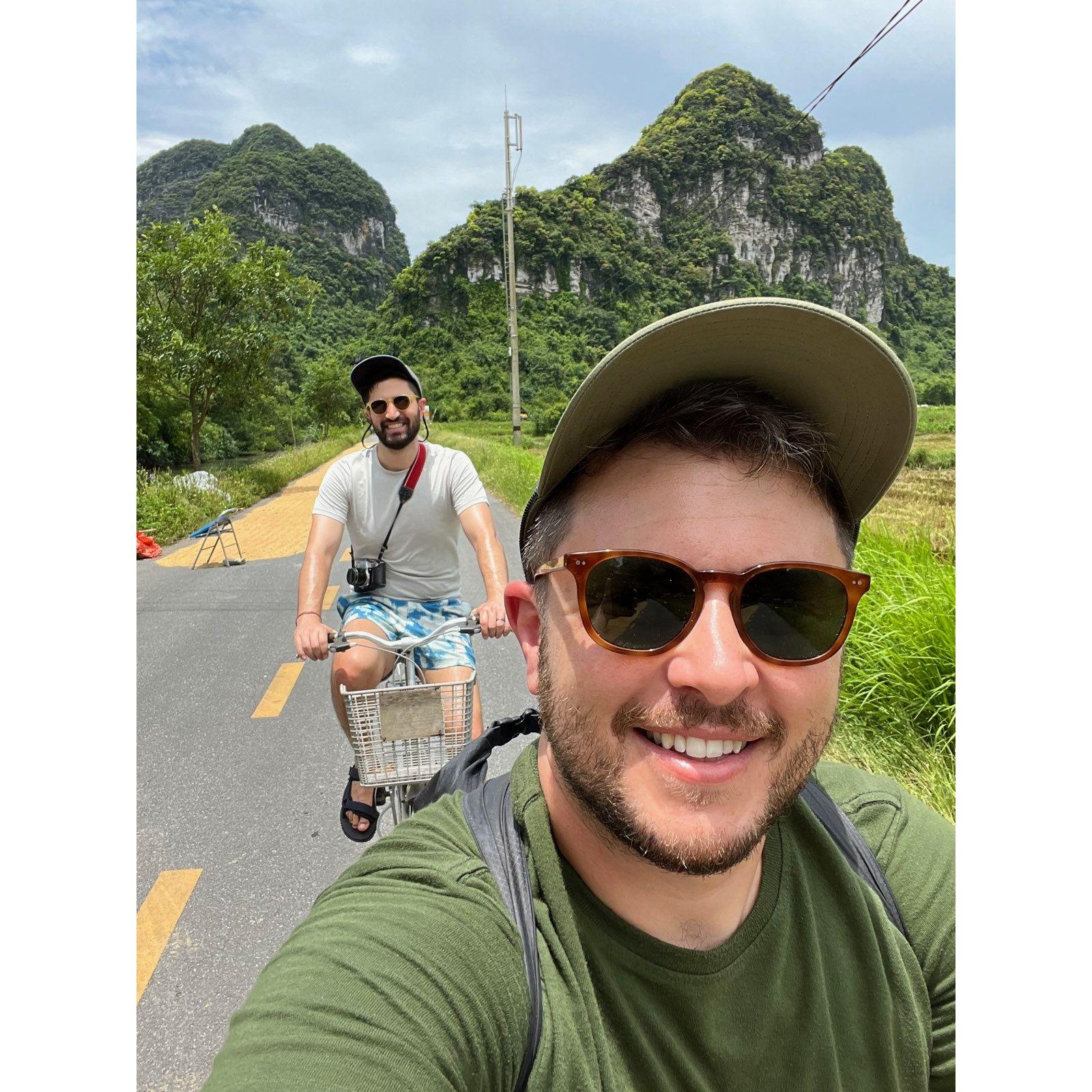 Bike ride in Nihn Bihn, Vietnam for Corey's birthday