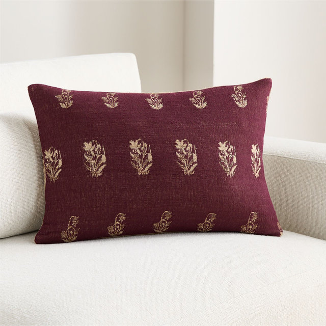Ivy Cotton Silk Blend 22"x15" Deep Burgundy Throw Pillow Cover