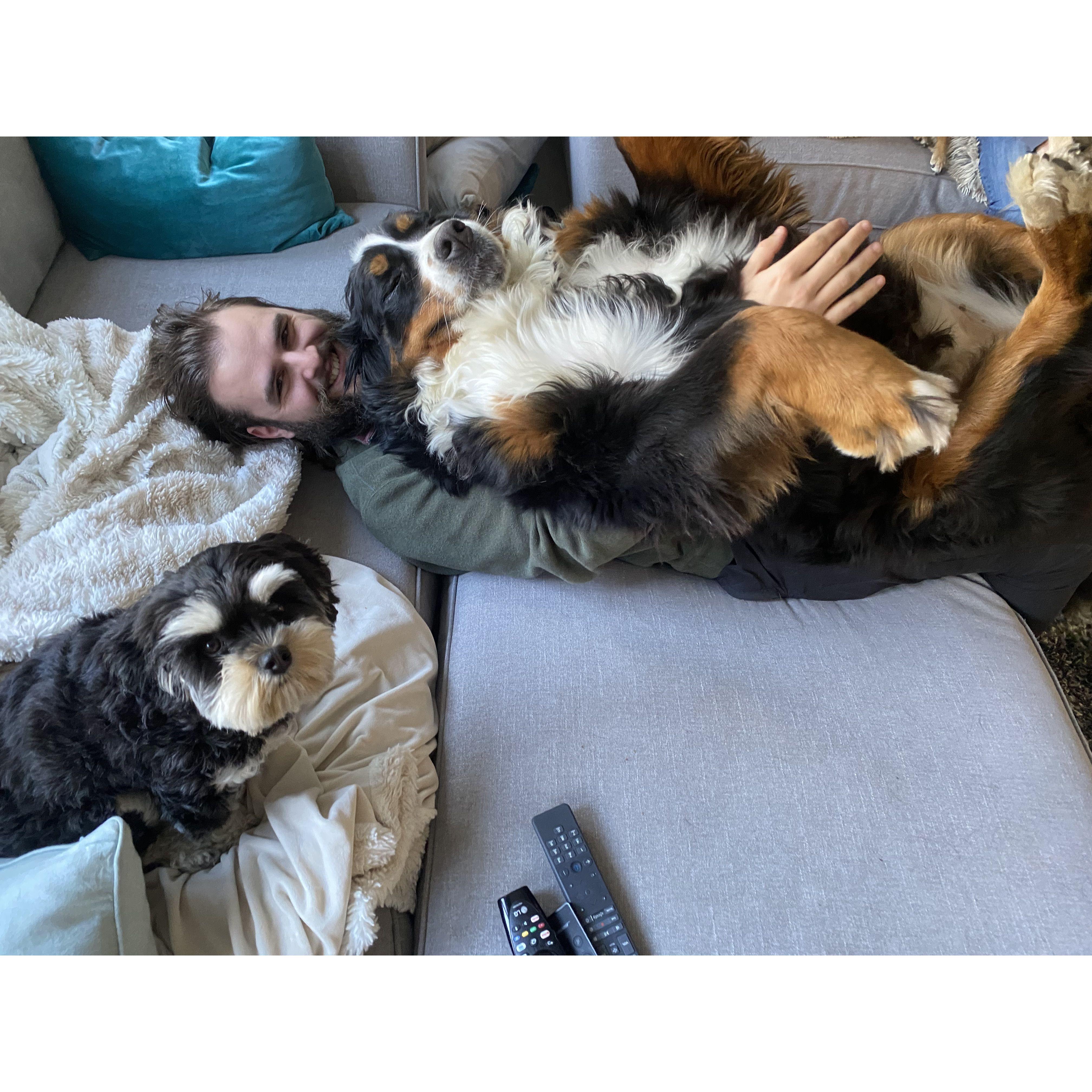 Kevin with Xena (right), and Rhea (left)