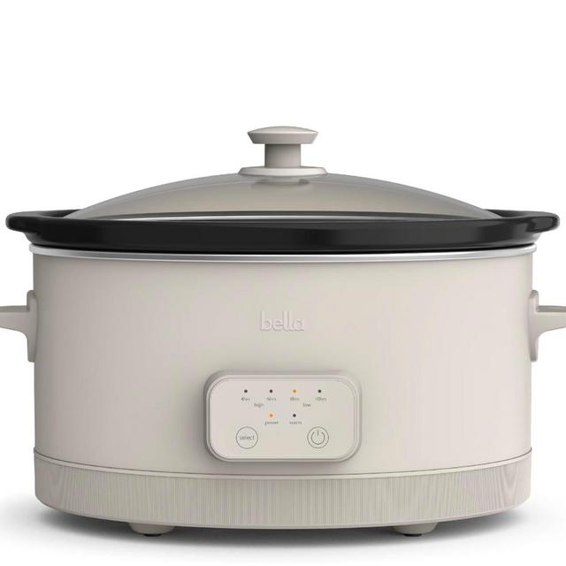 bella 6.0 Qt Programmable Slow Cooker, Ceramic Nonstick Coating, Adjustable Temperature & Cooking Times, Dishwasher Safe Stoneware Pot & Tempered Glass Lid, Tangle Free Cord Wrap, Oatmilk