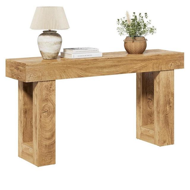LITTLE TREE 63 Inches Long Console Table for Entryway, Sofa Table Behind Couch, Wooden Entry Table Foyer Hallway Table, Industrial Console Sofa Table for Living Room, Oak Color