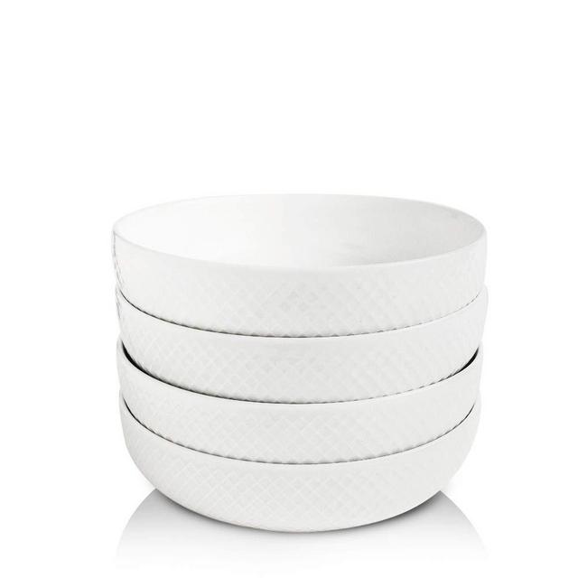 KOOV Ceramic Bowl, 46 OZ Pasta Bowls, Salad Bowl Set, Large Bowl For Eating, Dinner Bowls, Stackable Serving Bowls Set of 4 (Pure White)