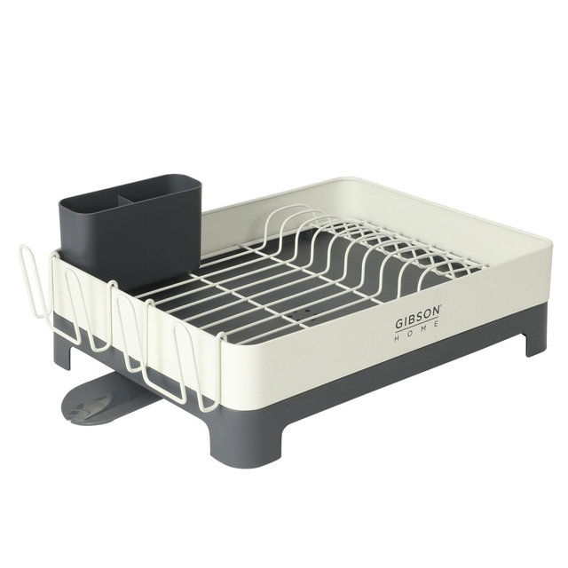 Gibson Home Nestcraft Full Size Rust Resistant Dish Rack with Drain Board and Flatware Caddy - White