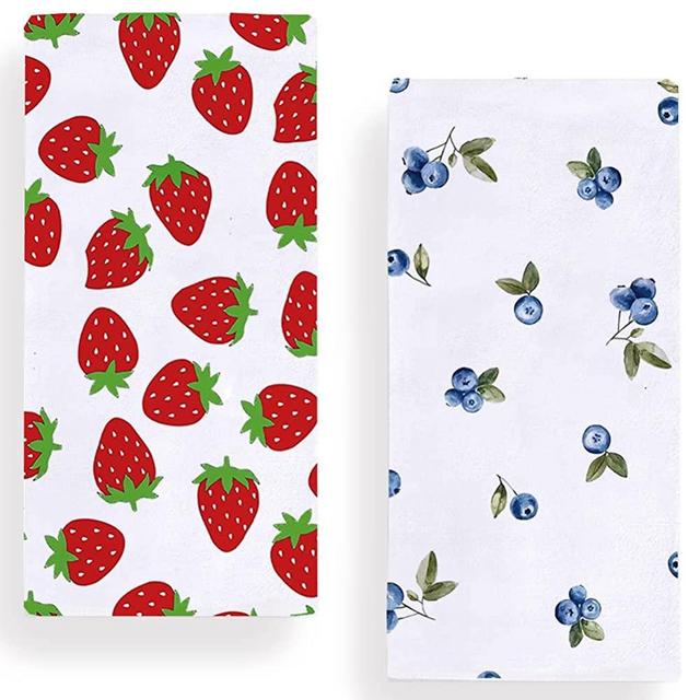 Strawberry and Blueberry Kitchen Dish Towels 18 x 28 Inch Set of 2,Spring Summer Towels Dish Cloth for Cooking Baking