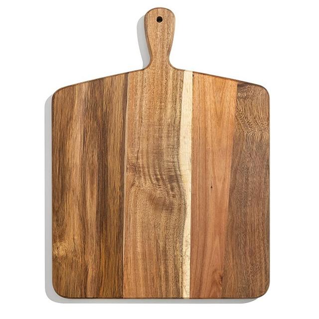 Acacia Wood Cutting Board and Chopping Board with Handle for Meat, Cheese Board, Vegetables, Bread, and Charcuterie - Decorative Wooden Serving Board for Kitchen and Dining Room, Large 17” x 13”