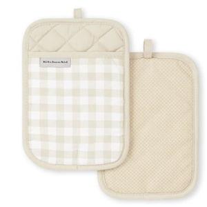 KitchenAid Gingham Pot Holder 2-Pack Set, Milkshake Tan, 7"x10"
