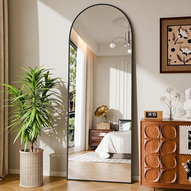 NBGV 59"x16" Floor Mirror Full Length, Arched Full Length Mirror with Stand, Full Body Mirrors for Bedroom Living Room or Cloakroom Black