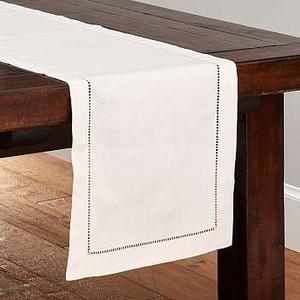 Monique Lhuillier Linen Hemstitch Table Runner - Shell